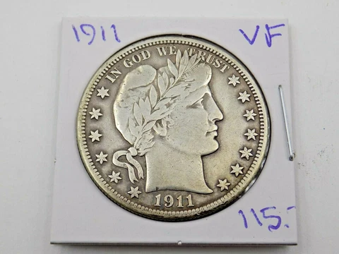 1911 Barber Silver Half Dollar Very Fine Condition (C3/421) Cover