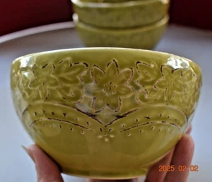 3 ~ Pier 1 Lacey Soup/Cereal Bowl Olive Green 5 7/8" Earthenware Portugal 2008 - Picture 1 of 7