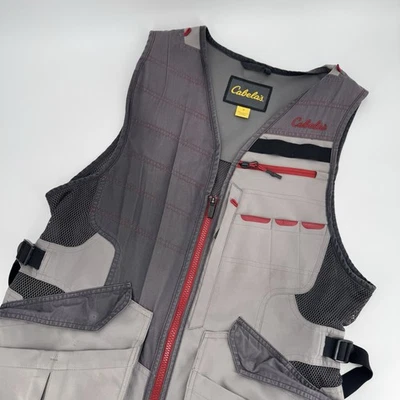 Cabelas New Era Hunting Shooting Vest Mens Medium Gray Full Zip Mesh Outdoors - Image 1 of 4