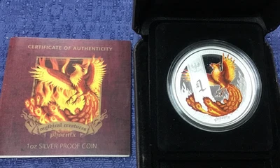 2013 Australia $1 Mythical Creatures COLORIZED PHOENIX 1oz SILVER .999 - COA - Image 1 of 4