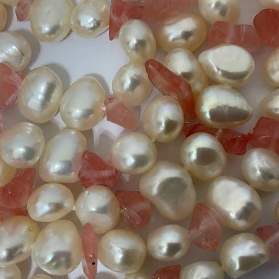 Colar genuíno creme pérola e rosa quartzo frisado 38" com nós versátil - Imagem 1 de 4