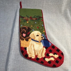 Calza natalizia vintage LL BEAN punto ago cani labrador - Foto 1 di 5