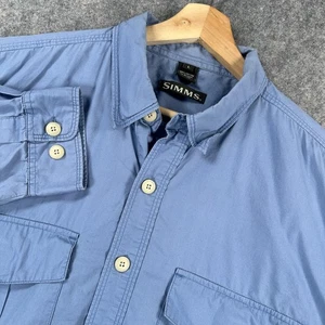 Simms Shirt Mens Large Blue Fishing Guide Button Down Long Sleeve Pockets - Picture 1 of 15