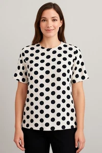 Christie And Jill White Polka Dot Keyhole Back Blouse Vintage Size M - Picture 1 of 7