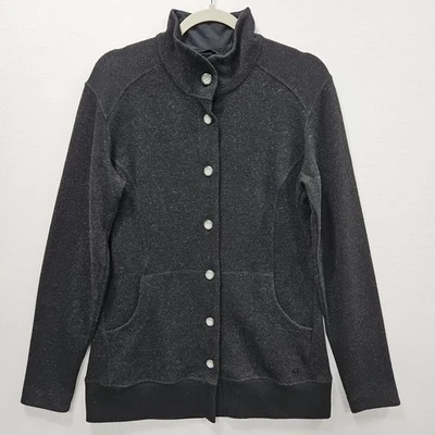 Suéter Mountain Hardwear Sarafin para mujer L gris negro mezcla de lana botón delantero Foto 1 de 4