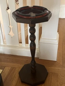 Vintage Free Standing Ashtray Wood Floor Stand Glass Ashtray - Picture 1 of 12