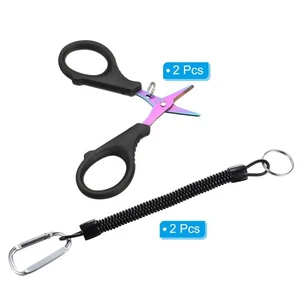 2 Pcs Fishing Scissors Serrated Shears with Lanyard Colorful Titanium - - Picture 1 of 6
