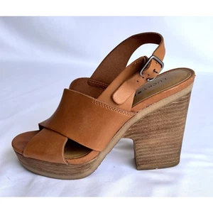 Lucky Brand Camel Leather Wooden Platform Chunky High Heel Women's 7.5M - Picture 1 of 7