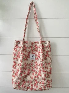 Borsa tote in velluto a coste con tasca interna stampa floreale a scatto - Foto 1 di 10