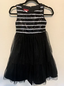 Little Girl's Princess Faith Sequin Black White  Zipped Sleeveless Dress Size 10 - Picture 1 of 7