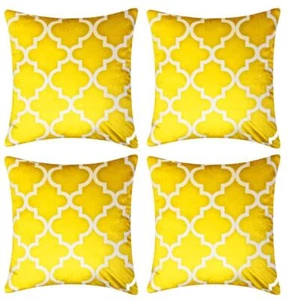Yellow Cushion Covers 4 Pack 18 inch 45cm x 45cm Square Geometric Modern Design - Picture 1 of 4
