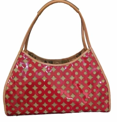 复古 ~ Eric Javits 圆镂空红色手提包皮革 ~ 磁扣 ~ 漂亮 — 第 1/4 张图片