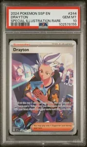 2024 POKEMON SSP EN-SURGING SPARKS SPECIAL ILLUSTRATION RARE #244 DRAYTON PSA 10 - Picture 1 of 2