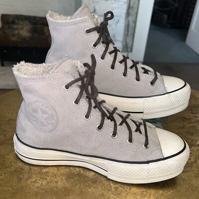 Converse Chuck Taylor Platform Lift High Top Gray Suede & Shearling W 6.5   - Image 1 of 4