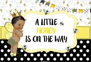 BEE HONEY BLACK WHITE BABY SHOWER PARTY BANNER BACKDROP DECORATION - Picture 1 of 4