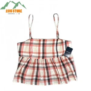 Camiseta sin mangas corta Babydoll a cuadros multicolor pequeña Lucky Brand para mujer nueva con etiquetas - Imagen 1 de 4
