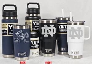 NOTRE DAME Fighting Irish YETI Laser Engraved Tumblers, Mugs, Colsters & Bottles - Picture 1 of 3