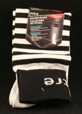 Mitre - Soccer Socks - Black & White Striped - Youth Size 3-9 - 1 Pair - Image 1 of 4