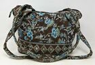 Croft & Borrow Brown Turquoise Floral Quilted Messenger Bag Purse Tote HB21