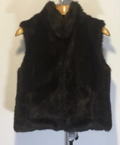Giacca Reversible Vest Full Zip Faux Fur Brown Heavy Faux Leather Medium EUC - Picture 1 of 5