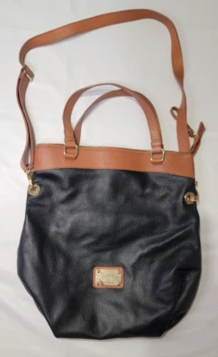 Valentina вручную наплечная сумка черный шагреневой кожи коричневый отделки Hobo сделано в Италии - Изображение 1 из 4