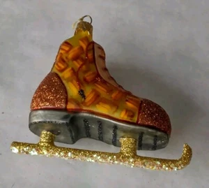 Glass Ornament "Gold Skate" - Hand Painted in Poland - Radko Inspired - Picture 1 of 6