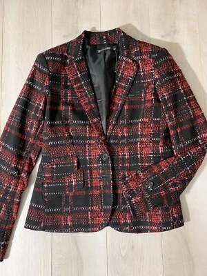 Chaqueta Blazer 7th Avenue Negra Roja A Cuadros Un Botón Talla 2 Nueva Sin Etiquetas Foto 1 de 4