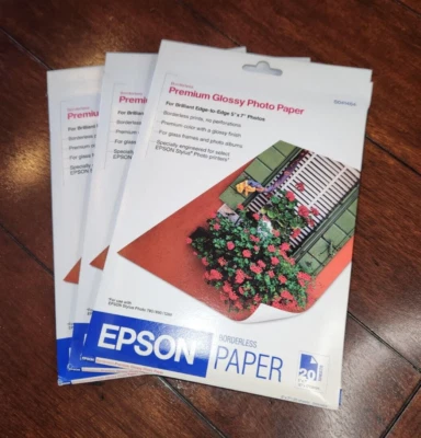 3 packages  EPSON Borderless 5x7 Premium Glossy Photo Paper - 20 Sheets NEW - Image 1 of 2