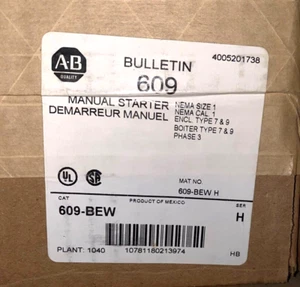 ALLEN BRADLEY 609-BEW MANUAL STARTER SZ1 TYPE 7/9 NEW IN BOX READY TO SHIP - Picture 1 of 1
