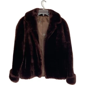 Mouton Fur Coat Jacket Dark Brown Vintage 40s 50s - Picture 1 of 11