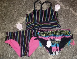 Girls justice neon rainbow 3pc swim set size 12  - Picture 1 of 3