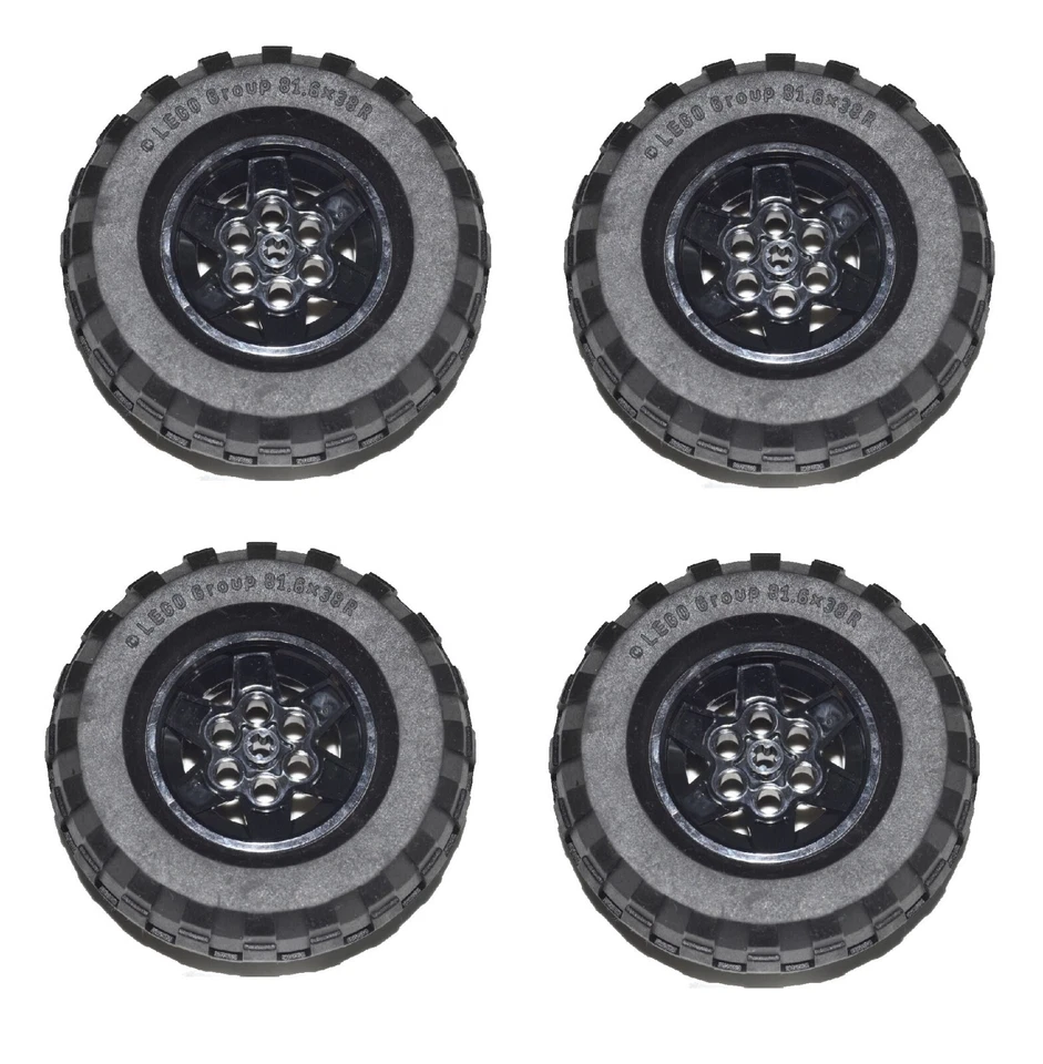 ☀️NUEVO Lego 4x Neumáticos 81.6 x 38 R Globo 43.2mm D. x 26mm Llanta Negra Foto 1 de 4