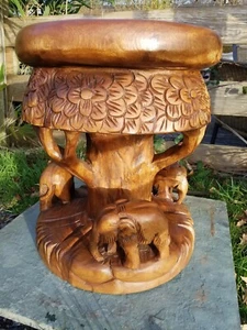 Elephant Forest Table/Hand Carved/Rustic/Lamp Table/Plant Stand/50x40x40 - Picture 1 of 7