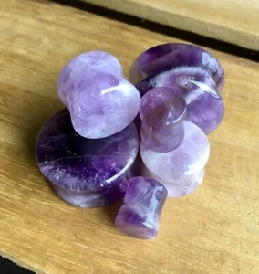 PAIR Amethyst Amythest Organic Stone Plugs Gauges - up to 32mm available!  - Picture 1 of 7