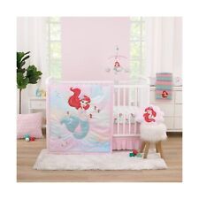 Disney Ariel Watercolor Wishes Aqua, Pink and White 3 Piece Nursery Crib Bedd...