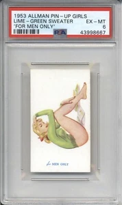 1953 Allman Pin Up Girls suéter verde lima PSA 6 EX-MT (solo para hombres) - Imagen 1 de 2