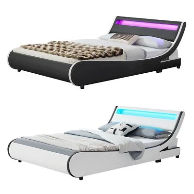 Polsterbett Doppelbett Bettgestell Bett LED Lattenrost Kunstlederbett Juskys® - Bild 1 von 4