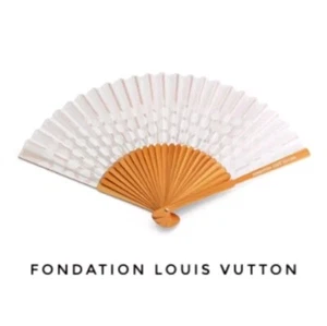 FONDATION LOUIS VUITTON Limited White Dots Folding Fan Limited Rare Used - Picture 1 of 9