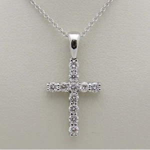 1 Ct Round Lab Grown Diamond Religious Unisex Cross 18" Necklace 14K White Gold - Picture 1 of 7