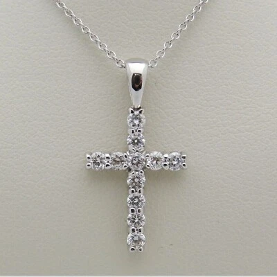 1 Ct Round Lab Grown Diamond Religious Unisex Cross 18" Necklace 14K White Gold - Image 1 of 4