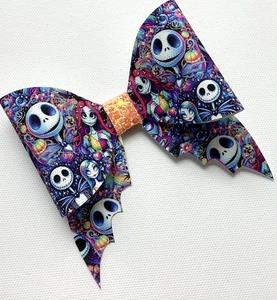 NIGHTMARE BAT HALLOWEEN SAILOR BOW PRINTED CANVAS FABRIC BOW TEMP HAIR BOWS - Picture 1 of 4
