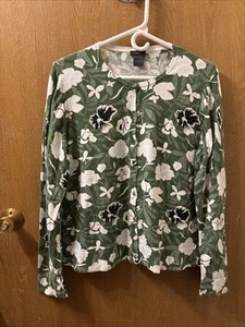Ann Taylor Factory Strickjacke geblümt grün Baumwolle - Größe XL - - Bild 1 von 5