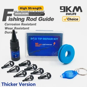 9KM 8pcs Fishing Rod Tips Guides Repair Kit With AB Glue Wrapping Thread Tape - Picture 1 of 6