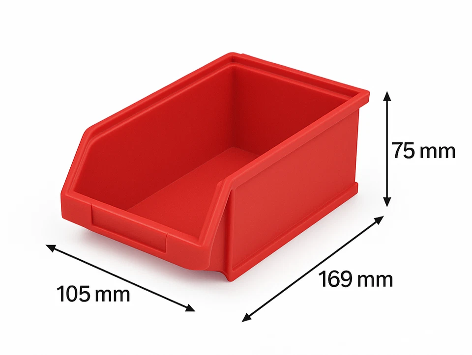 Plastic Parts Storage Bins - Heavy Duty Bin Stacking Component Boxes Small Red - Image 1 of 1