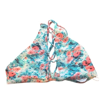 Top de bikini halter cuello alto Beach Bunny natación floral tópico talla XL rosa Foto 1 de 4