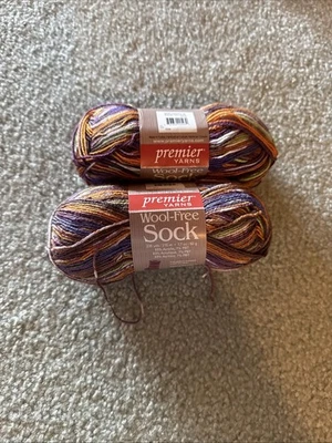 Premier Yarn Wool Free Sock Yarn Meadows Lot of 2 Purple Orange Brown - Image 1 of 2