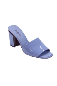Chanel Womens Block Heel Patent Leather Slide Sandals Purple Size 37 - Picture 1 of 7