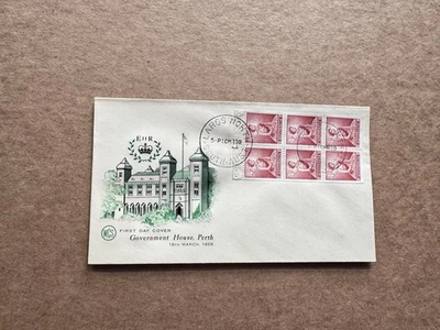 Australia 1959 Booklet Pane FDC (01) +QEII Pane #318a +Perth Govt House Cachet - Image 1 of 2