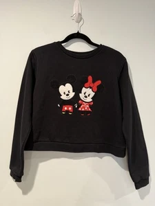 Disney Mickey & Minnie Mouse Sweatshirt Womens Medium Black Travel Cozy Lounge - Picture 1 of 6