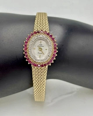 Vintage JULES JURGENSEN Diamond & Ruby Gold Plated Ladies Watch New Batt *Read - image 1 of 4